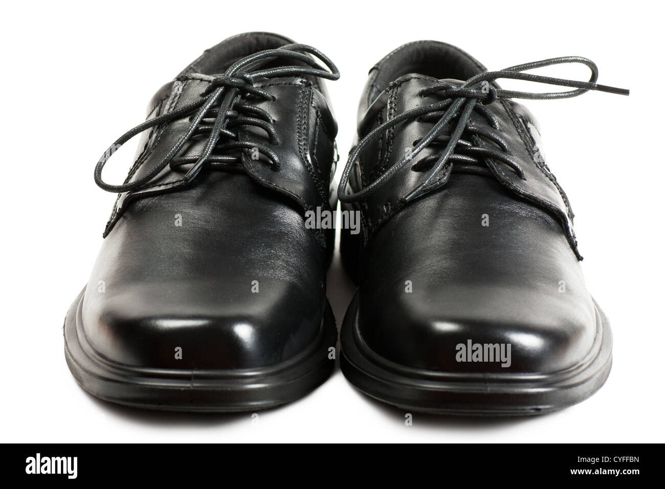 Uomini nero scarpe con lacci nero su sfondo bianco Foto Stock
