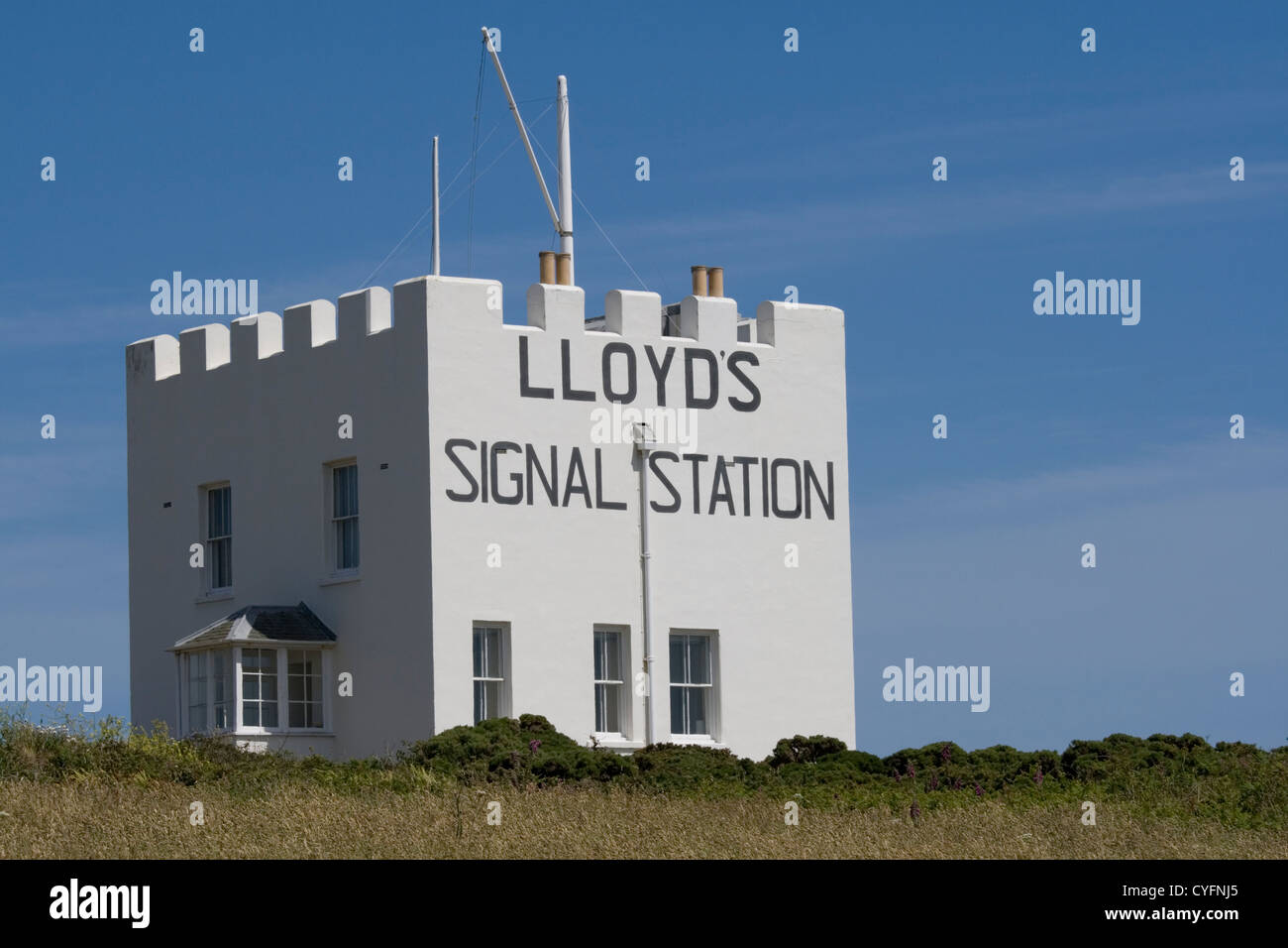 Segnale di Lloyds stazione sulla penisola di Lizard Cornwall, Regno Unito. L'arrivo delle navi nel canale inglese fu trasmessa a Londra. Foto Stock