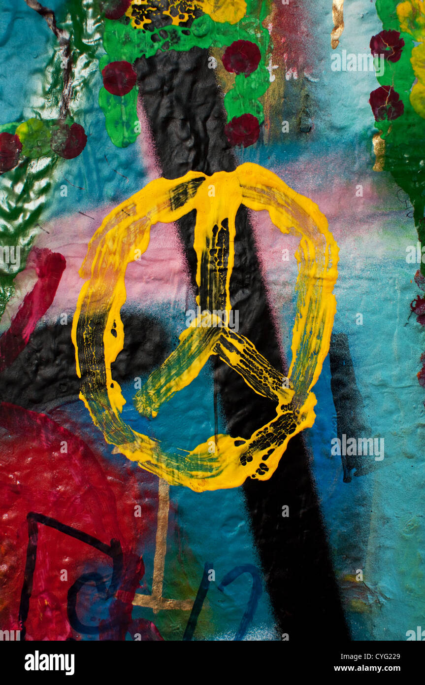 Dettaglio di un famoso muro di Lennon a Praga Foto Stock
