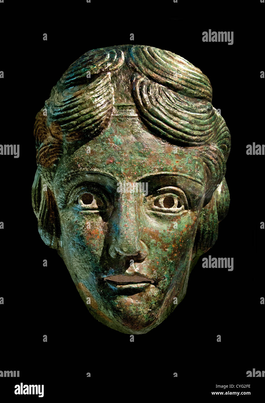 Cavalleria in bronzo maschera sportiva romana imperiale metà del II secolo D.C. Italia Italiano Foto Stock