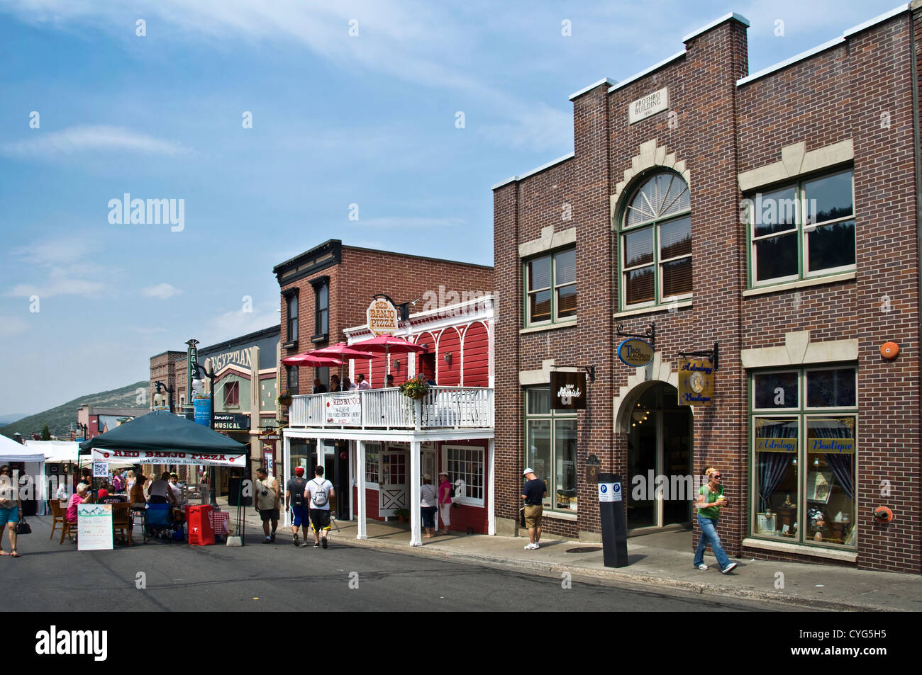 La strada principale di Park City in estate - Utah, Stati Uniti d'America Foto Stock