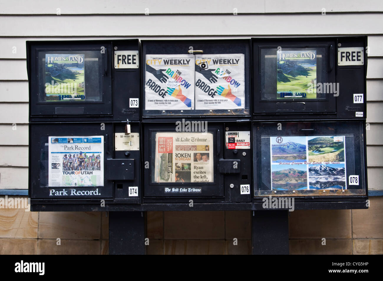 Giornali vending machine - Park City, Utah, Stati Uniti d'America Foto Stock