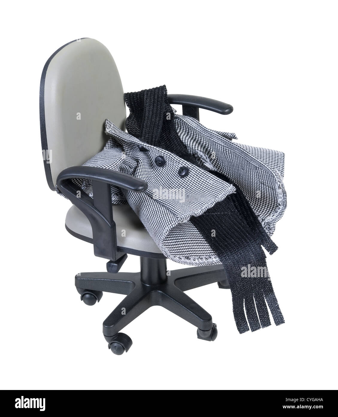 Houndstooth giacca e sciarpa su una sedia per ufficio - percorso incluso Foto Stock