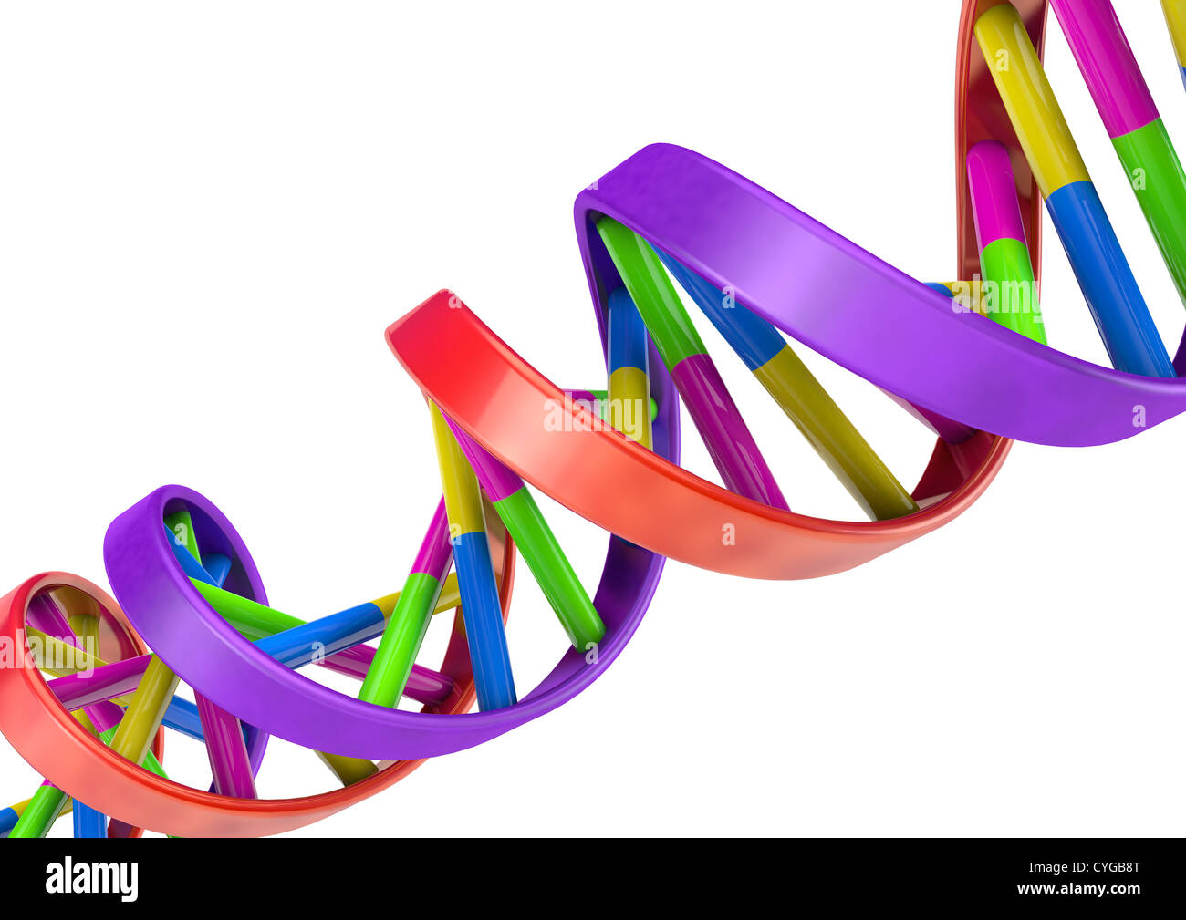 La doppia elica del DNA modello su sfondo bianco - 3D render - Concetto di immagine Foto Stock