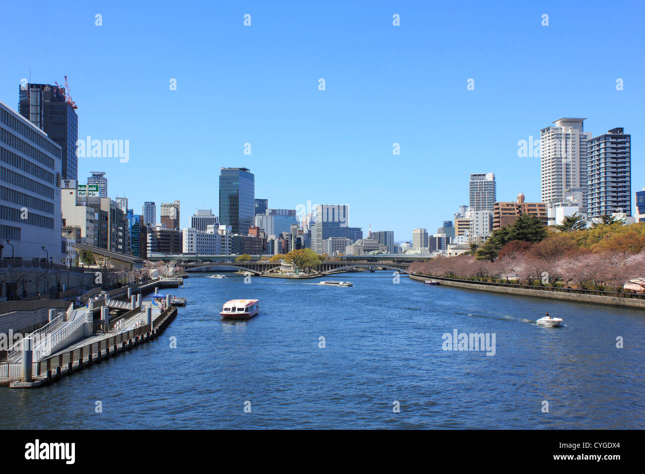 Vista del Fiume Okawa, Osaka Foto Stock