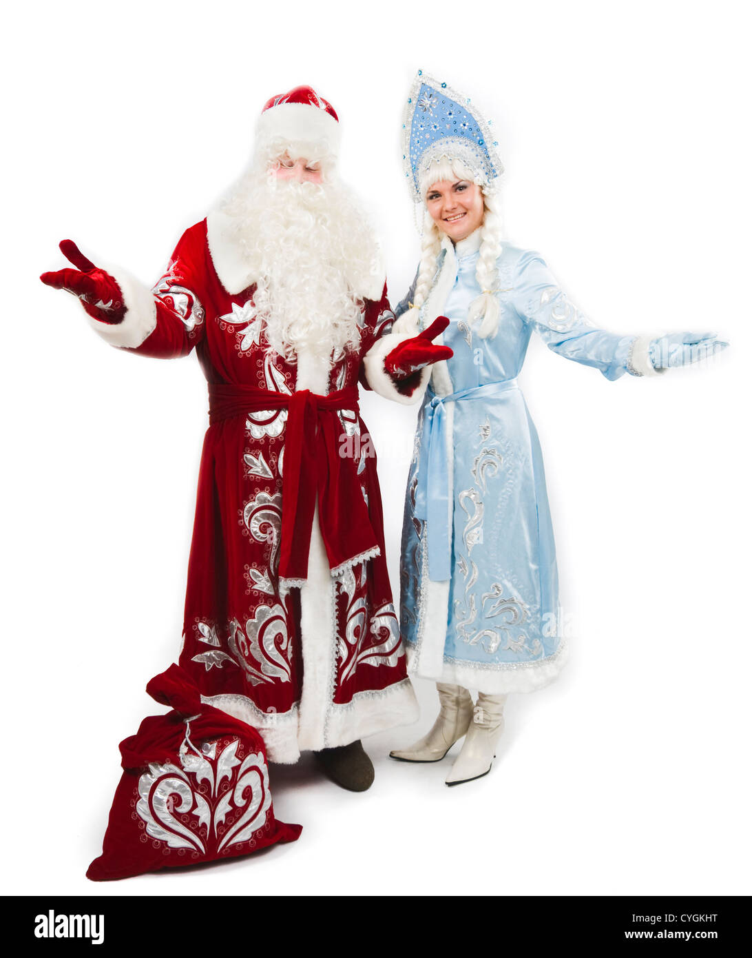 Padre di gelo (Santa) con Snegurochka (Snow Maiden) - tradizionale russo compagno del padre di gelo (Santa Claus) Foto Stock