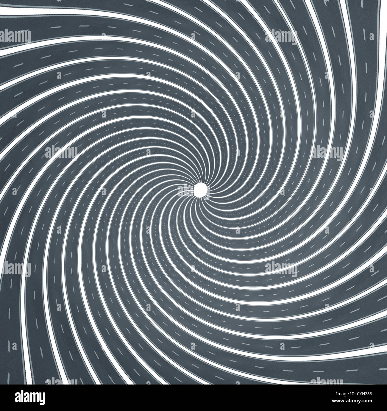Twisted autostrade e strade asfaltate fa roteare alla prospettiva di un punto di fuga come un mezzo di trasporto e il concetto di business di confuse Foto Stock