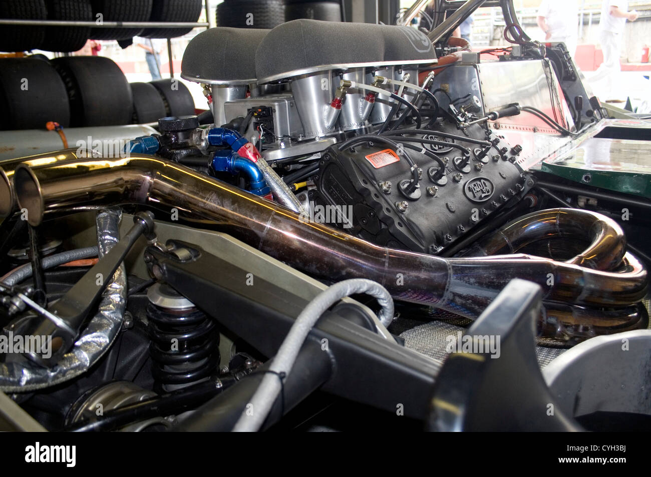 La Ford Cosworth motore V8 di un classico della vettura di Formula Uno. Foto Stock