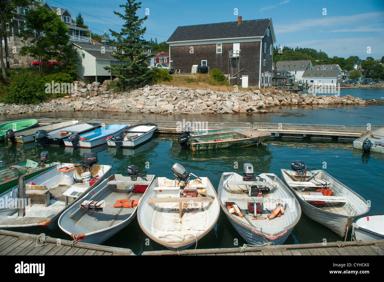 Piccola cittadina di pescatori nel nord del Maine Foto Stock