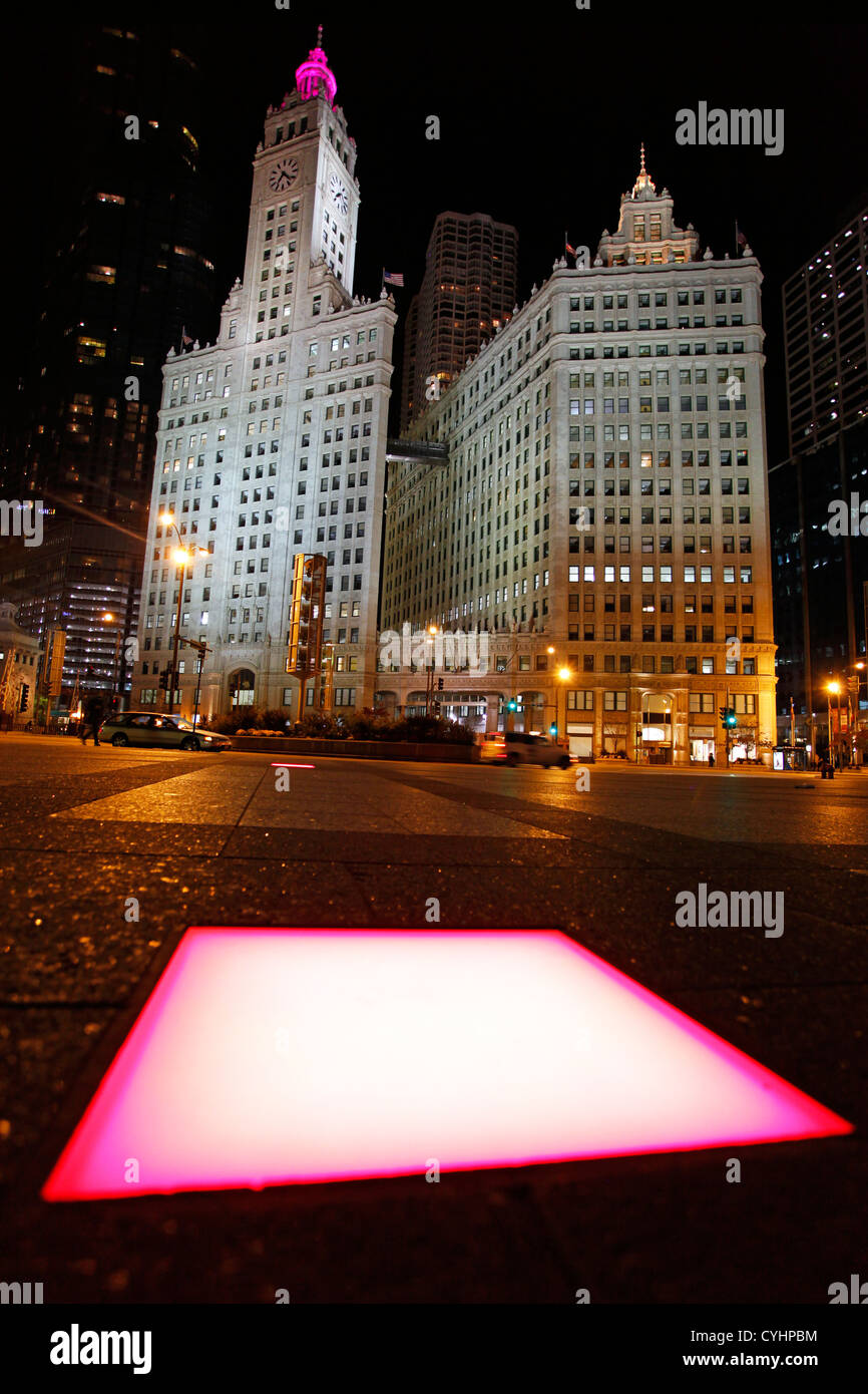 Wrigley Building sullo skyline della città di Chicago, Illinois, America Foto Stock