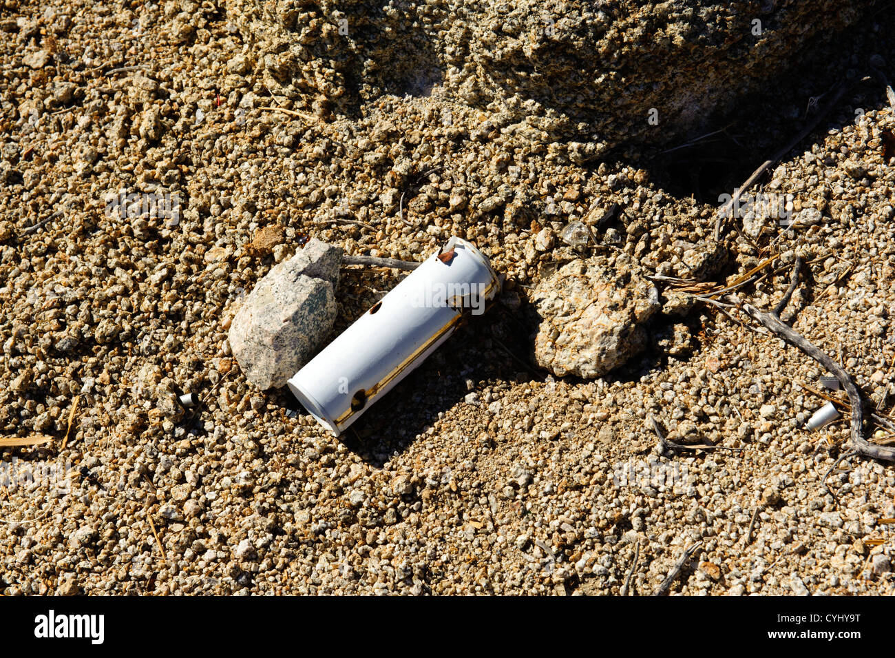 Tiro al bersaglio del cestino nel Western Mojave Desert Foto Stock