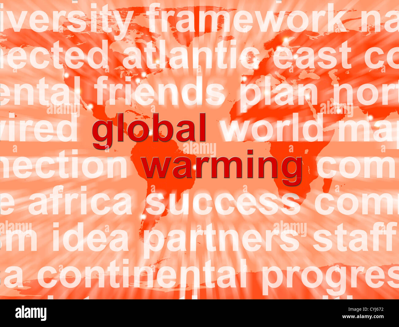 Il riscaldamento globale parole mostra il clima di conservazione e protezione del pianeta Foto Stock