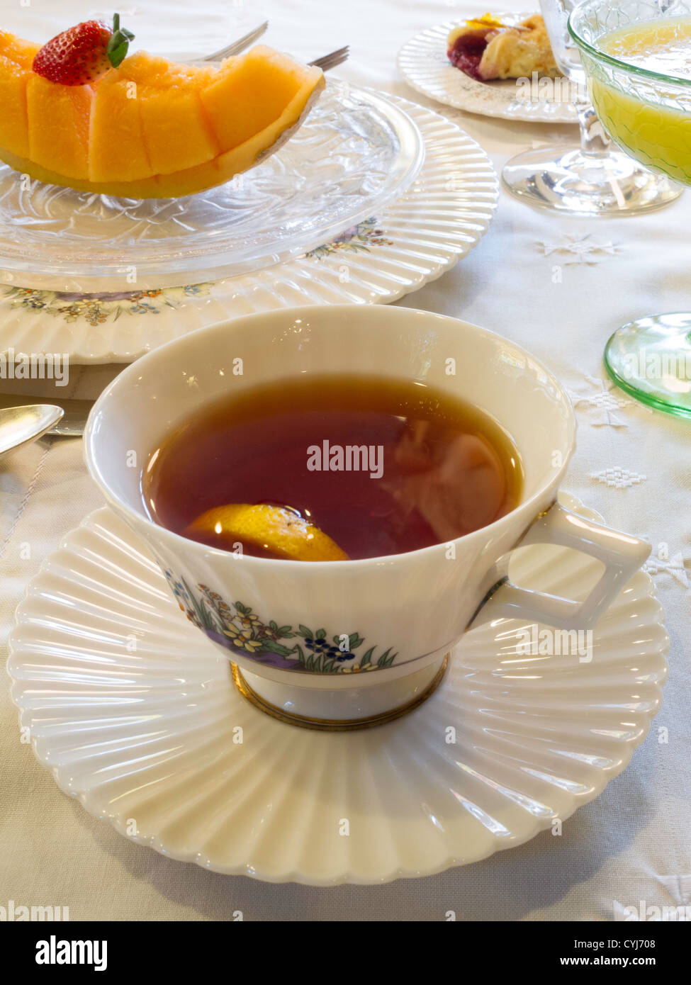 Cina Tazza da tè, tavolo per la colazione impostazione, STATI UNITI D'AMERICA Foto Stock
