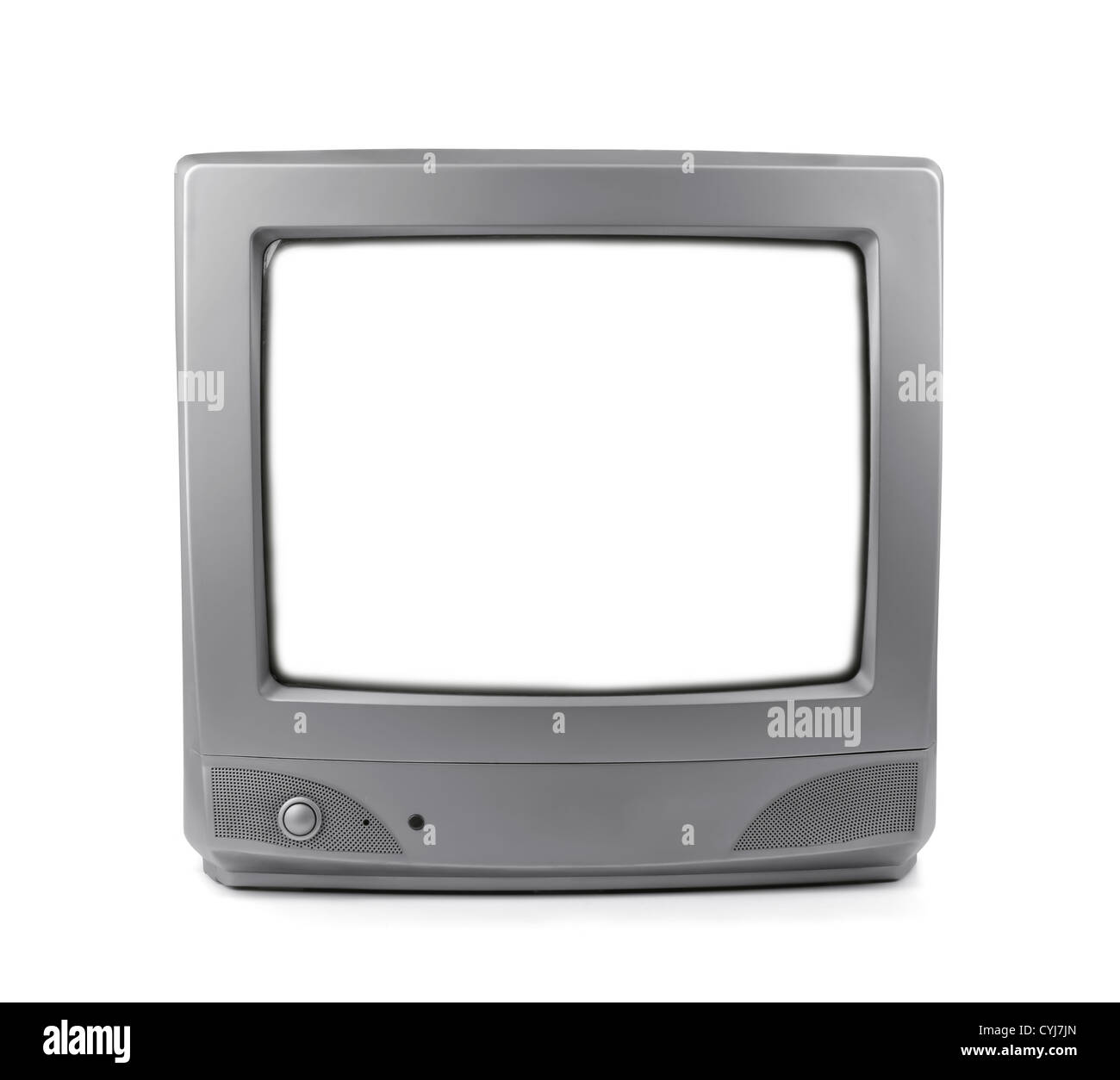 Vecchia TV CRT con schermo bianco isolato su bianco Foto Stock