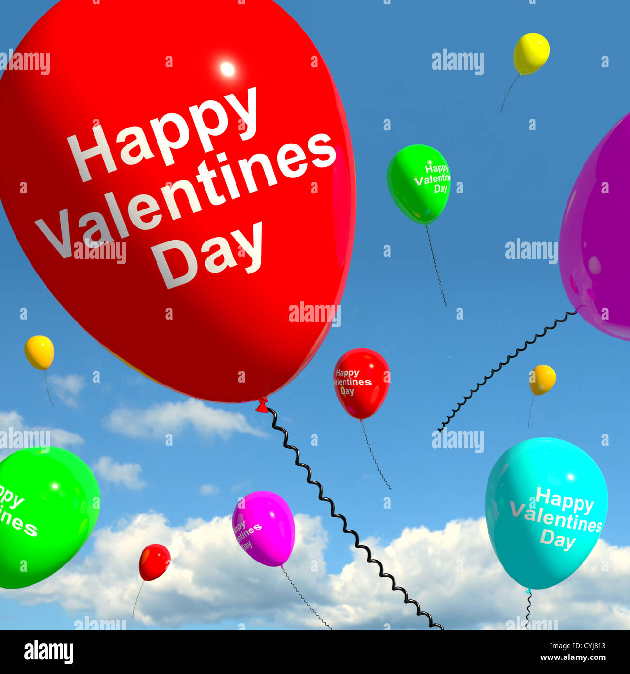 Felice il giorno di San Valentino palloncini nel cielo che Mostra amore e gli affetti Foto Stock