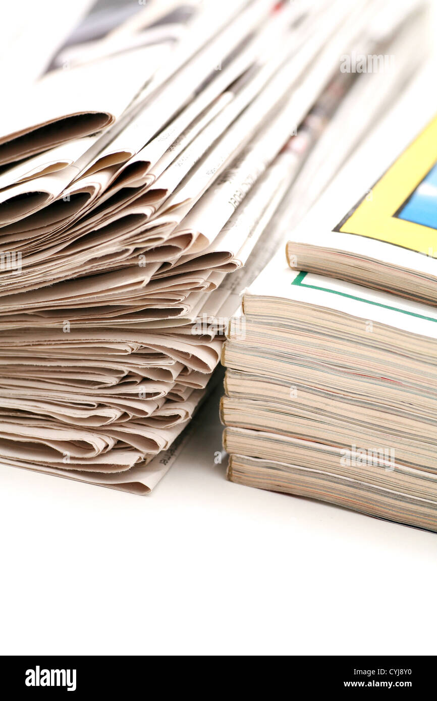 Close-up di Quotidiani/riviste su sfondi bianchi. Foto Stock