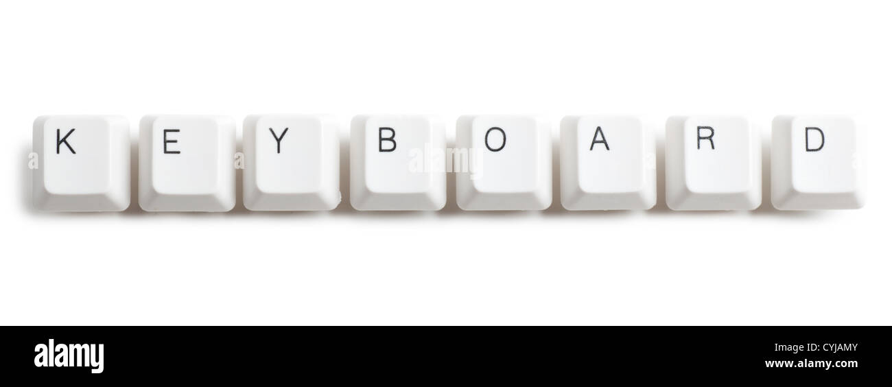 Tastiera parola scritta con i tasti del computer su sfondo bianco Foto Stock