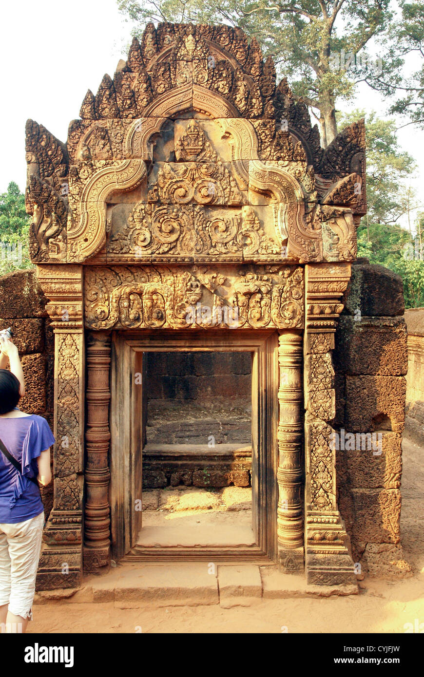 Il Banteay Srei o Banteay Srey un decimo secolo cambogiano di tempio dedicato al dio indù Shiva Foto Stock