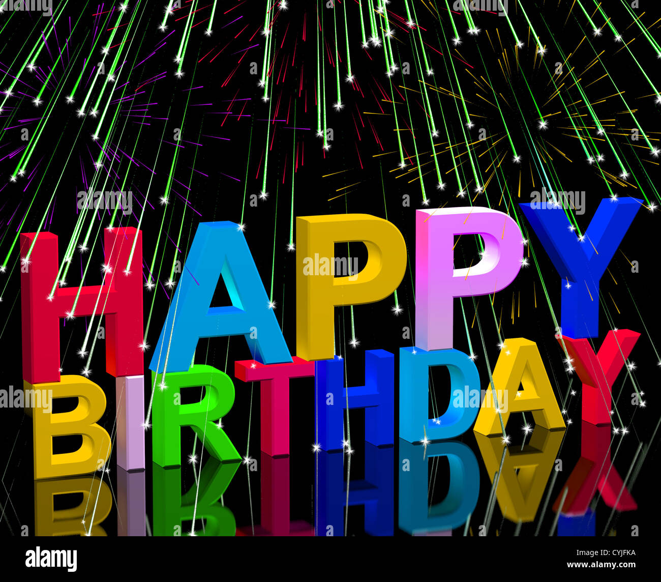 Multicolore di lettere più fuochi d'artificio per festeggiare un compleanno Foto Stock