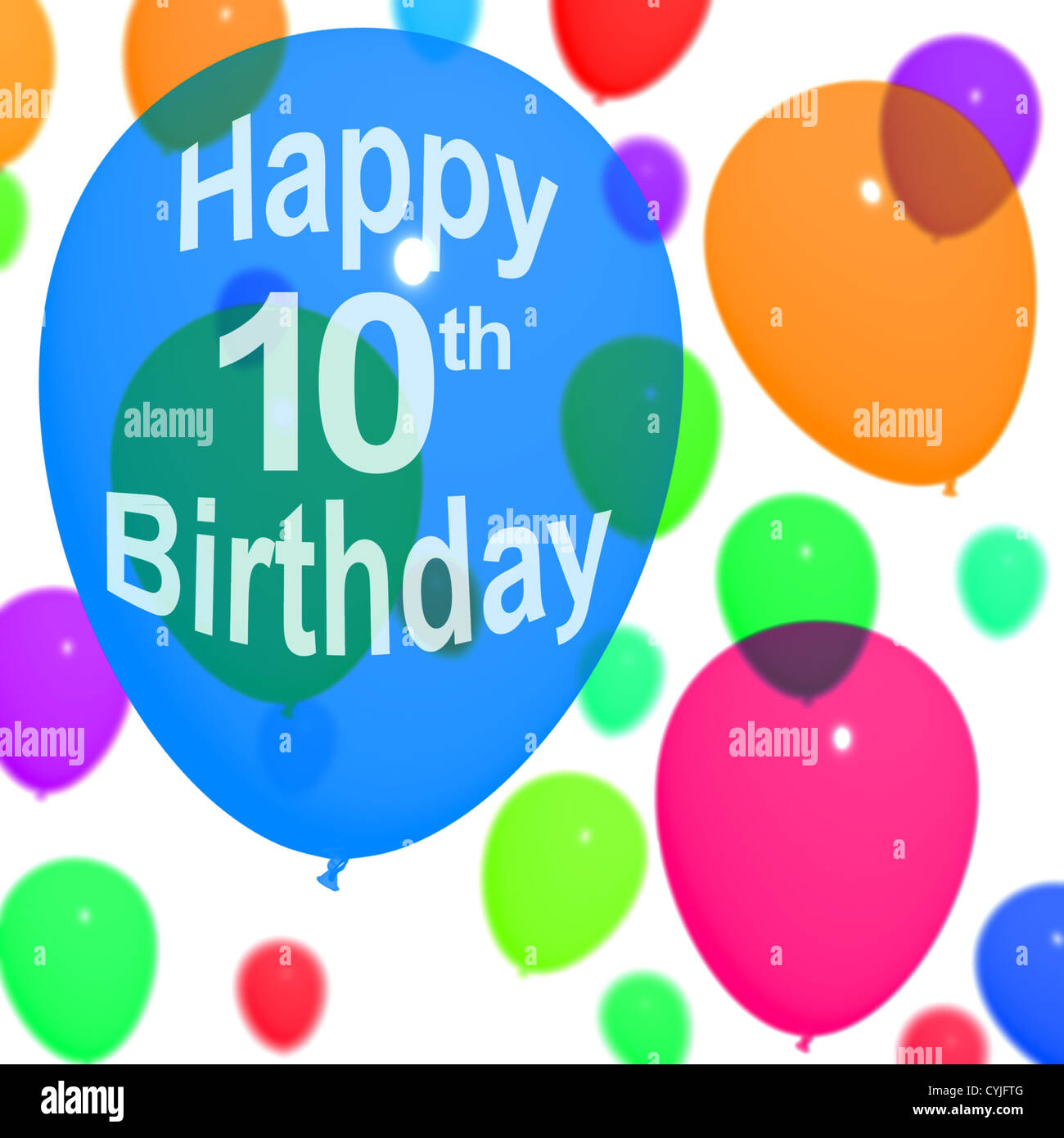 Palloncini multicolori per celebrare i dieci o decimo compleanno Foto Stock