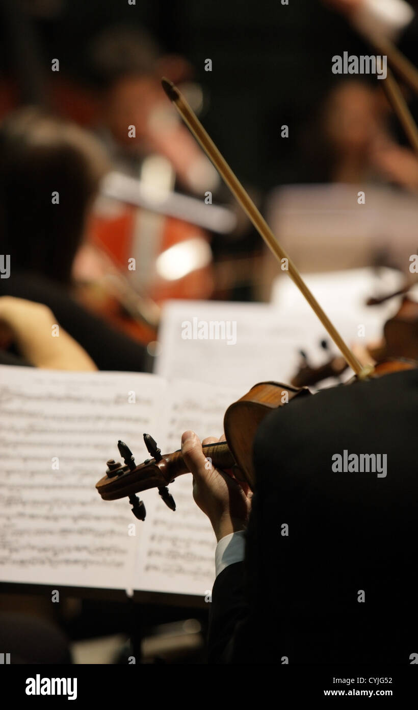 I violinisti durante un concerto di musica classica musica Foto Stock