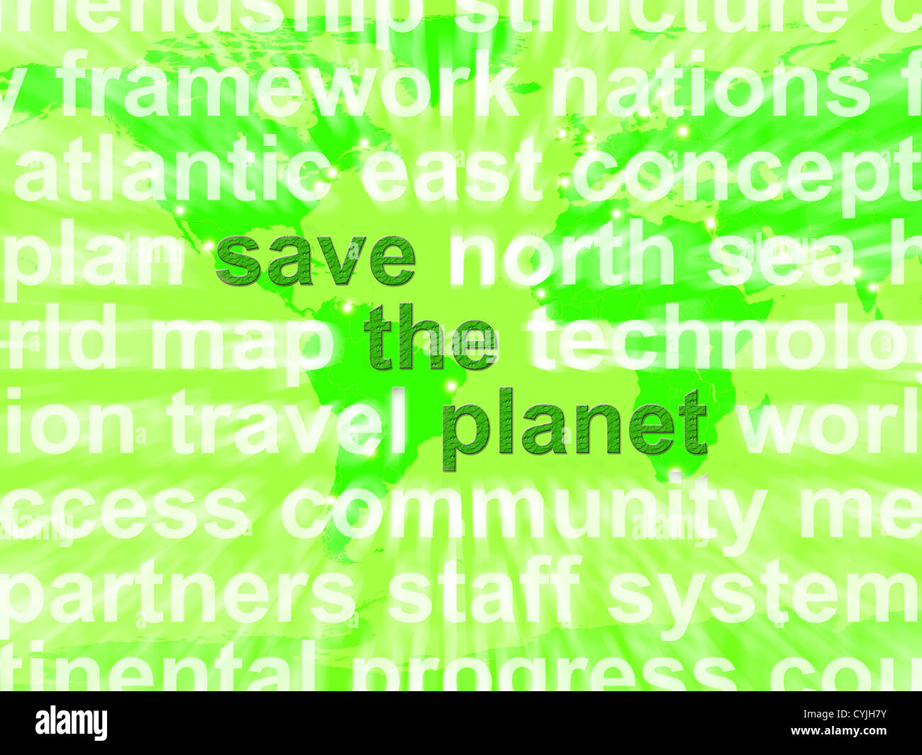 Salvare il pianeta parole in verde che mostra il riciclo o Eco Friendly Foto Stock