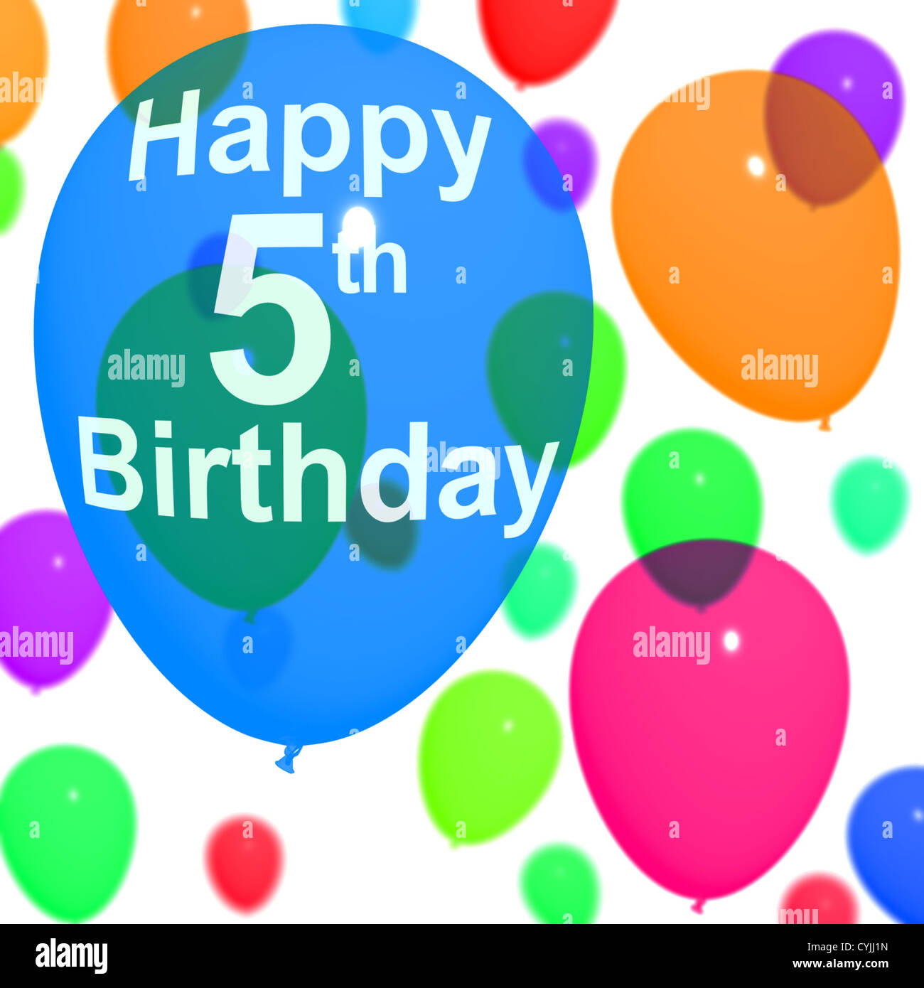 Palloncini multicolori per celebrare un quinto o quinto compleanno Foto Stock