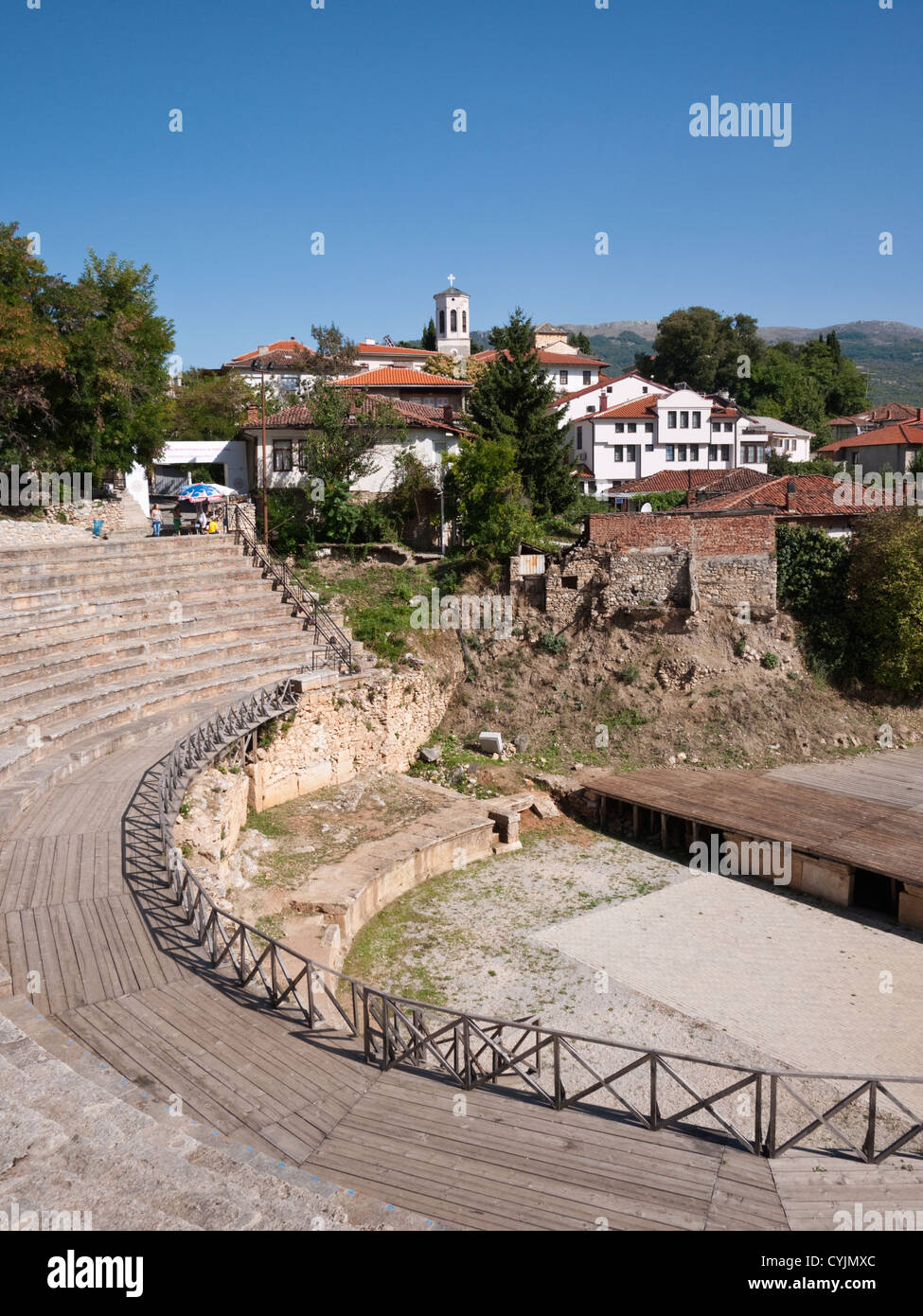 C. 2000 anno vecchio Hellenic/anfiteatro romano, all'UNESCO protetti città di Ohrid, Repubblica di Macedonia. Foto Stock