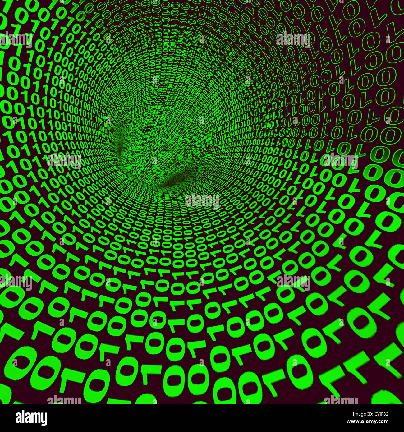 Abstract Codice binario Green Tunnel che mostra la tecnologia informatica e Foto Stock