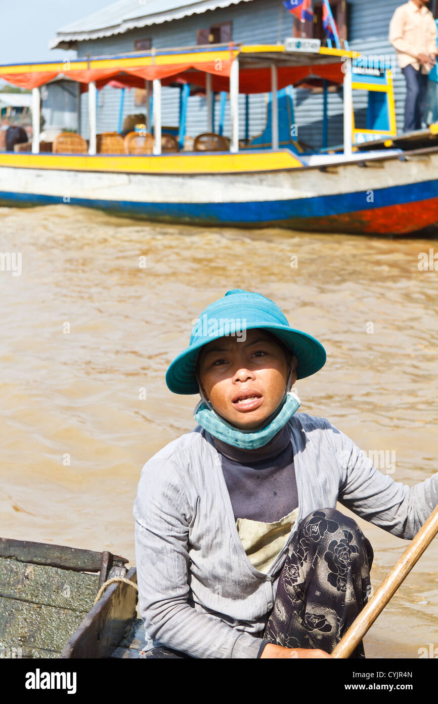 Paesaggio nel villaggio galleggiante di Chong Khneas vicino a Siem Reap, Cambogia Foto Stock