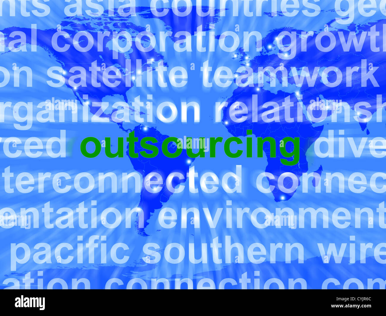 Outsourcing significato di parola Offshoring di subappalto o freelance Foto Stock