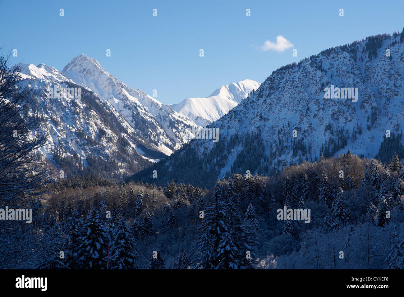 Cime coperte di neve nelle Alpi Allgaeu Germania vicino a Oberstdorf Foto Stock