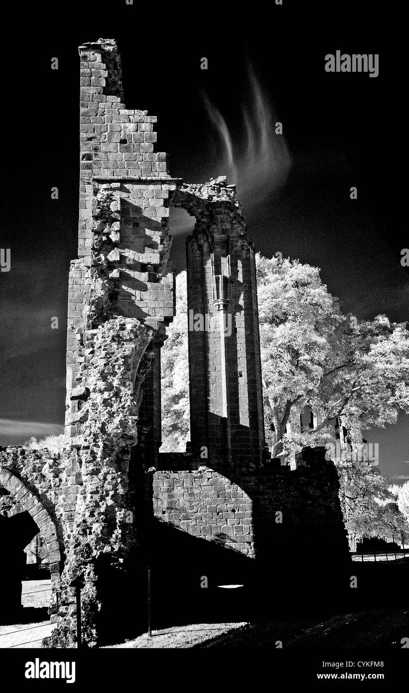 Infrarossi immagine monocromatica di Croxden Abbazia Cistercense rovine, vicino Uttoxeter Staffordshire Foto Stock