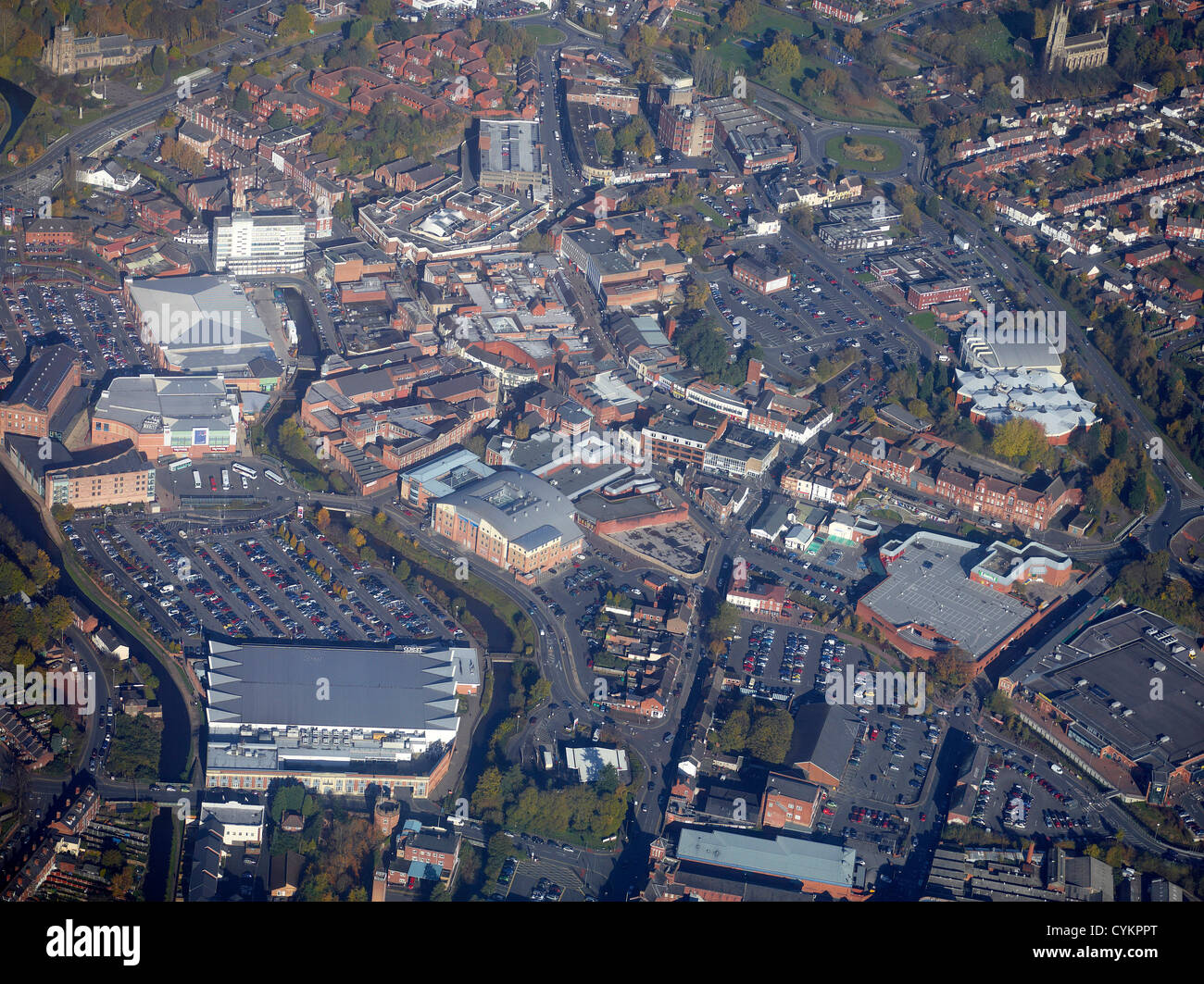 Kidderminster Town Center dall'aria, West Midlands, England Regno Unito Foto Stock Kidderminster Town Center dall'aria, West Midlands, England Regno Unito Foto Stock