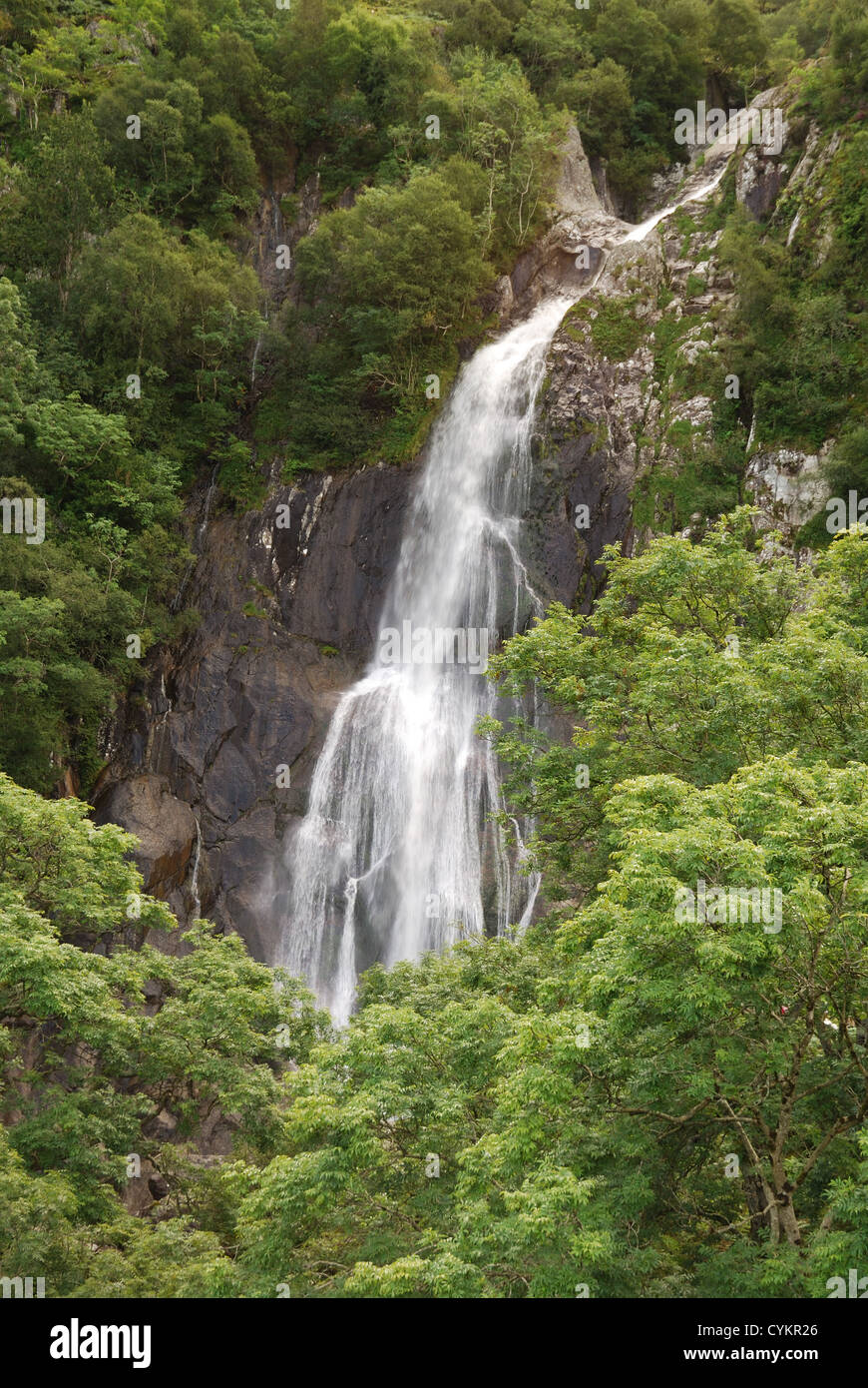 Rhaeadr Fawr, Aber Falls, Abergwyngregyn, Parco Nazionale di Snowdonia, Wales, Regno Unito Foto Stock