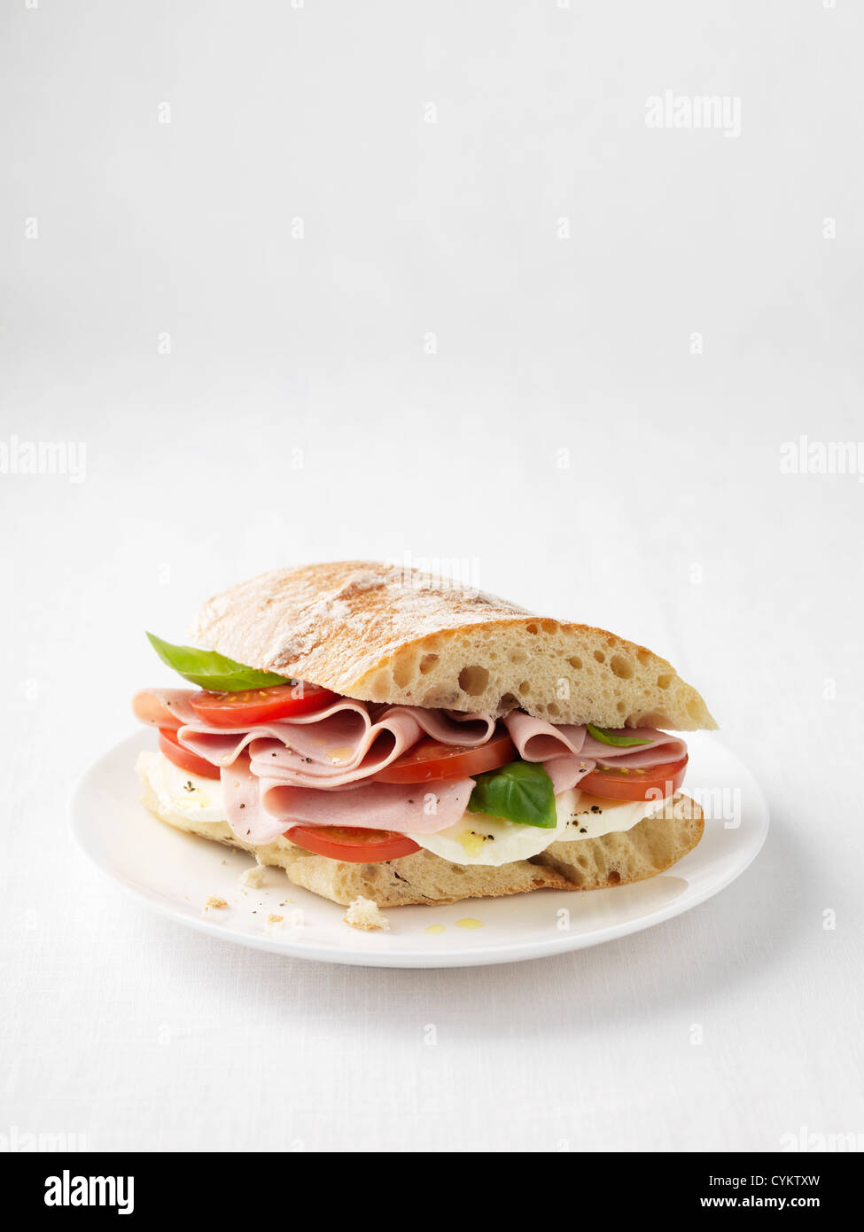 Prosciutto, pomodoro e panino al formaggio, Foto Stock