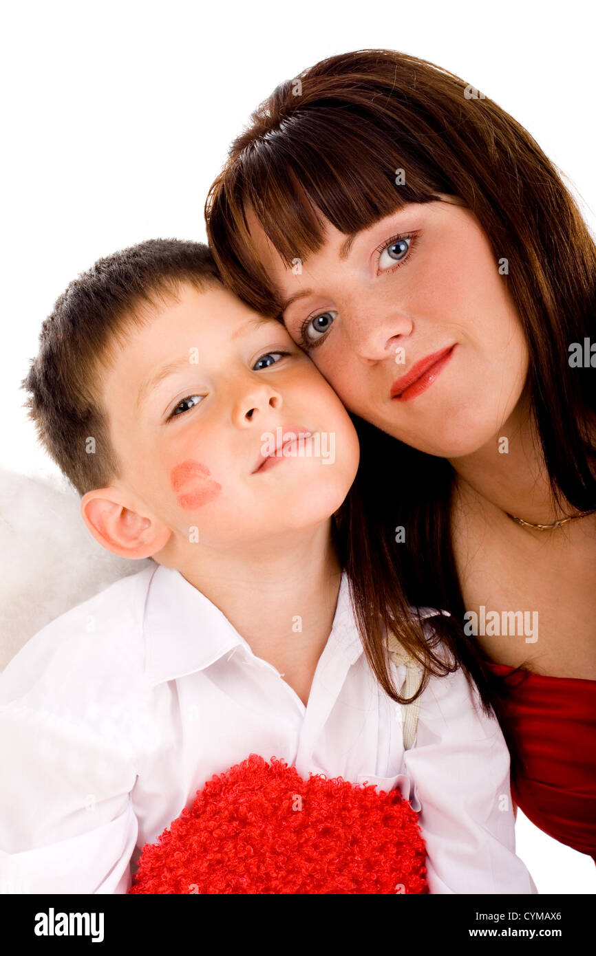 Angelo madre e figlio Angelo seduto insieme Foto Stock