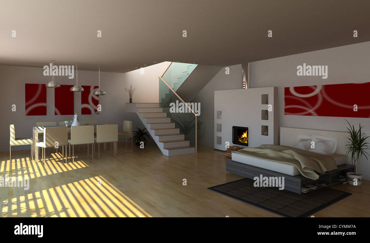 Design moderno degli interni (3D rendering) Foto Stock