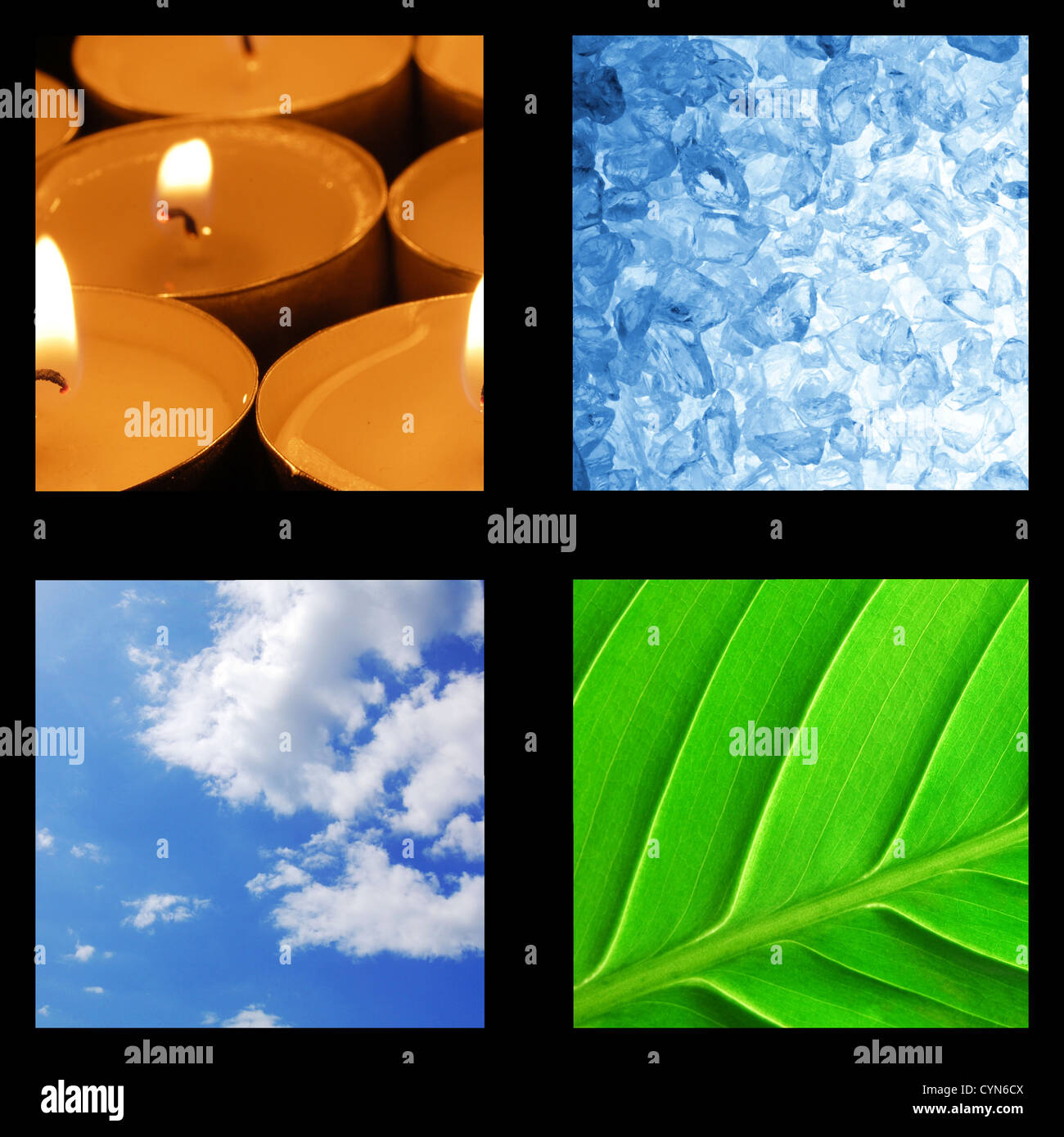 I quattro elementi di terra acqua vento e fuoco Foto Stock