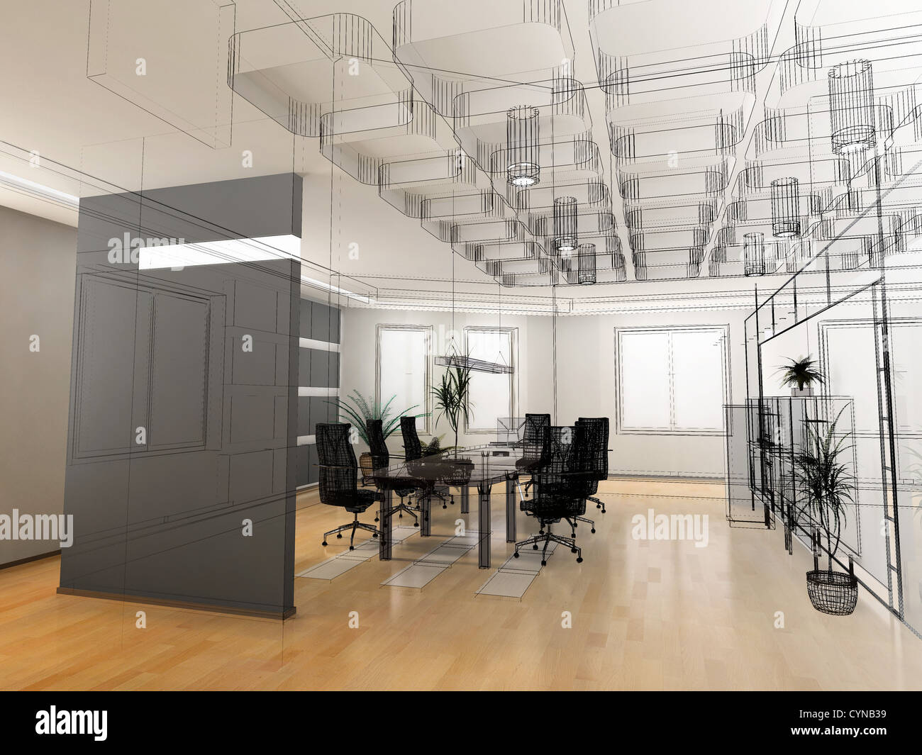 L'ufficio moderno interior design sketch (3d rendering) Foto Stock