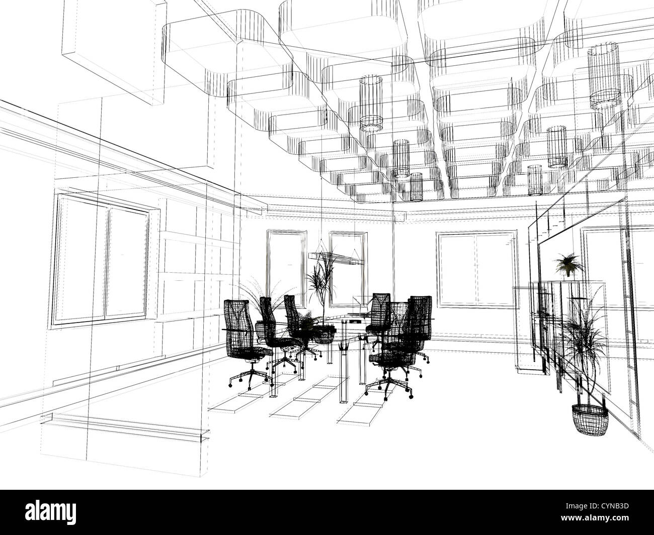 L'ufficio moderno interior design sketch (3d rendering) Foto Stock