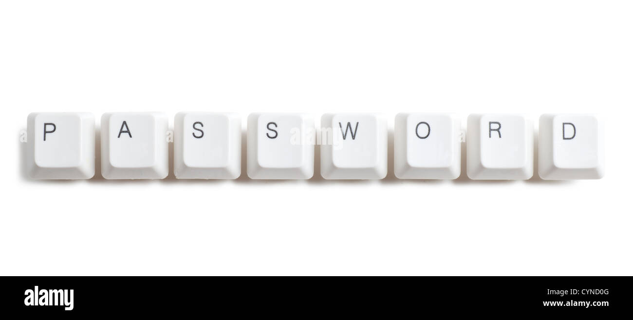 Password parola scritta con i tasti del computer su sfondo bianco Foto Stock