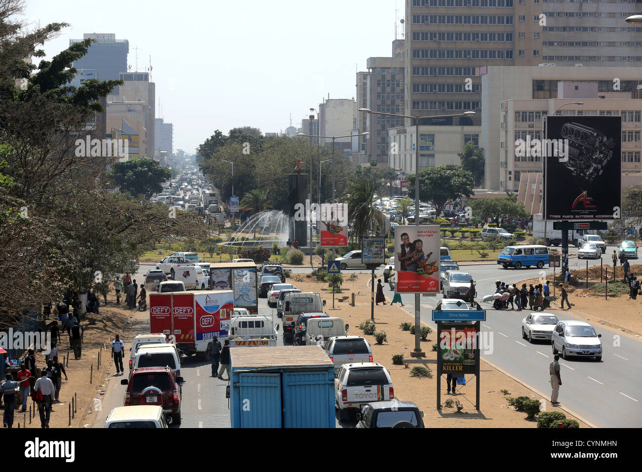 Il Cairo road, il centro cittadino di Lusaka, capitale dello Zambia. Foto Stock