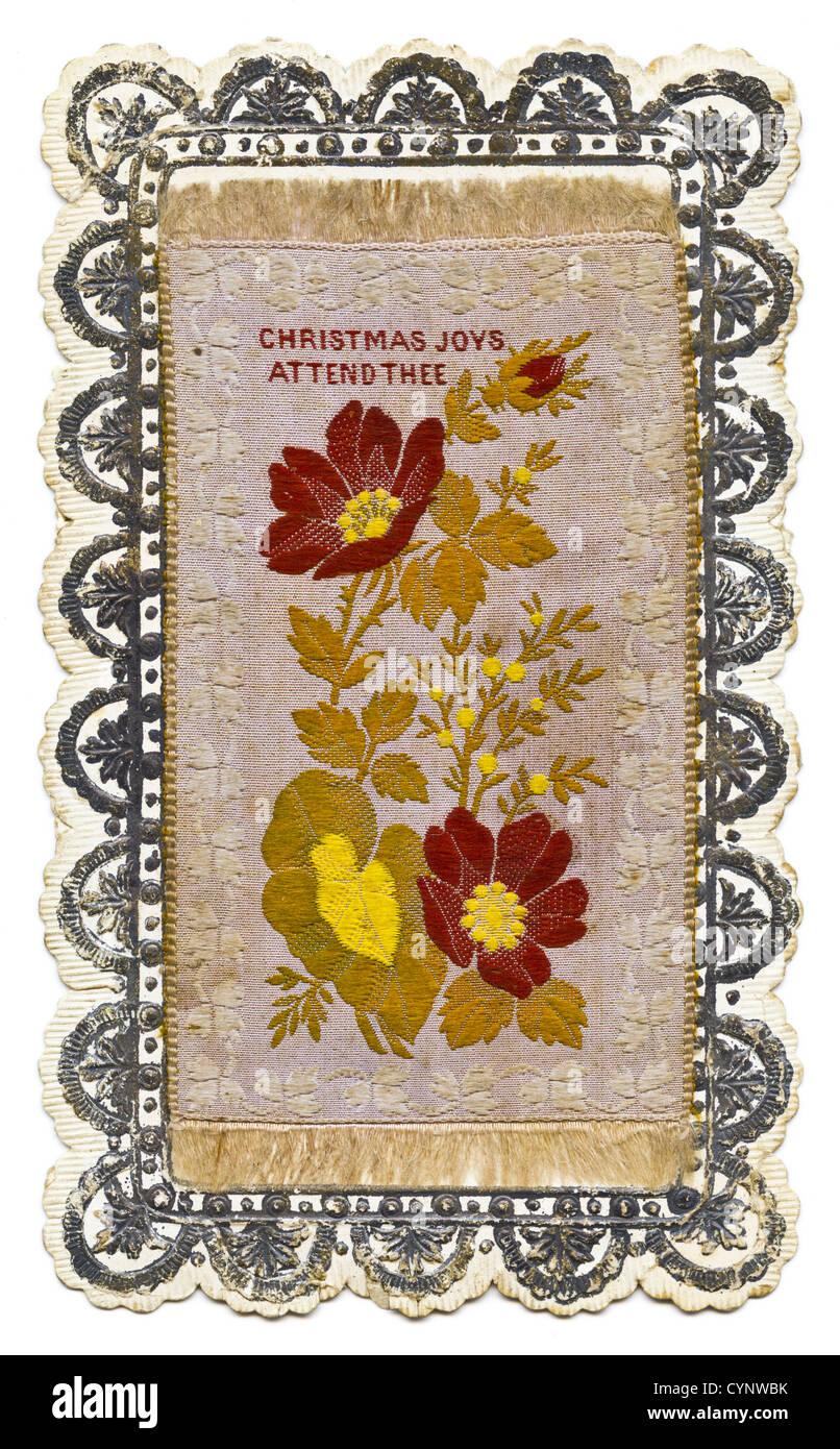 Ricamati d'epoca vittoriana Natale carta circa nel 1870 Foto Stock