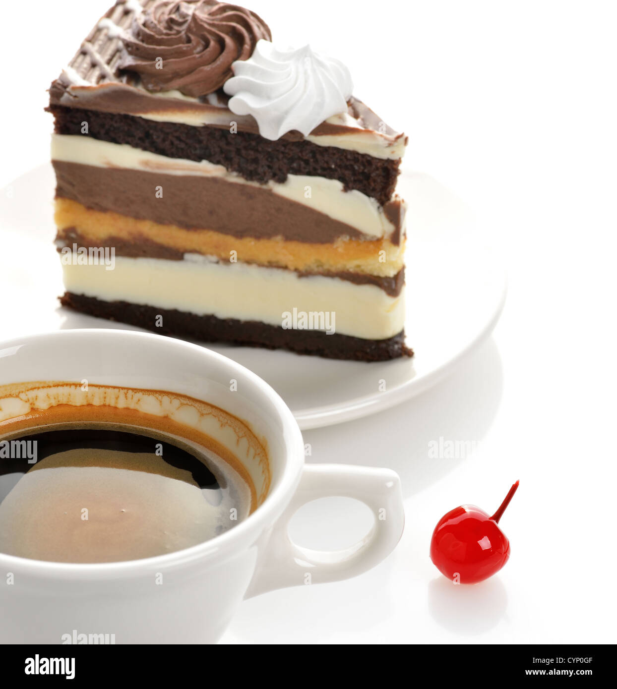 Tazza di caffè e una fetta di torta Foto Stock