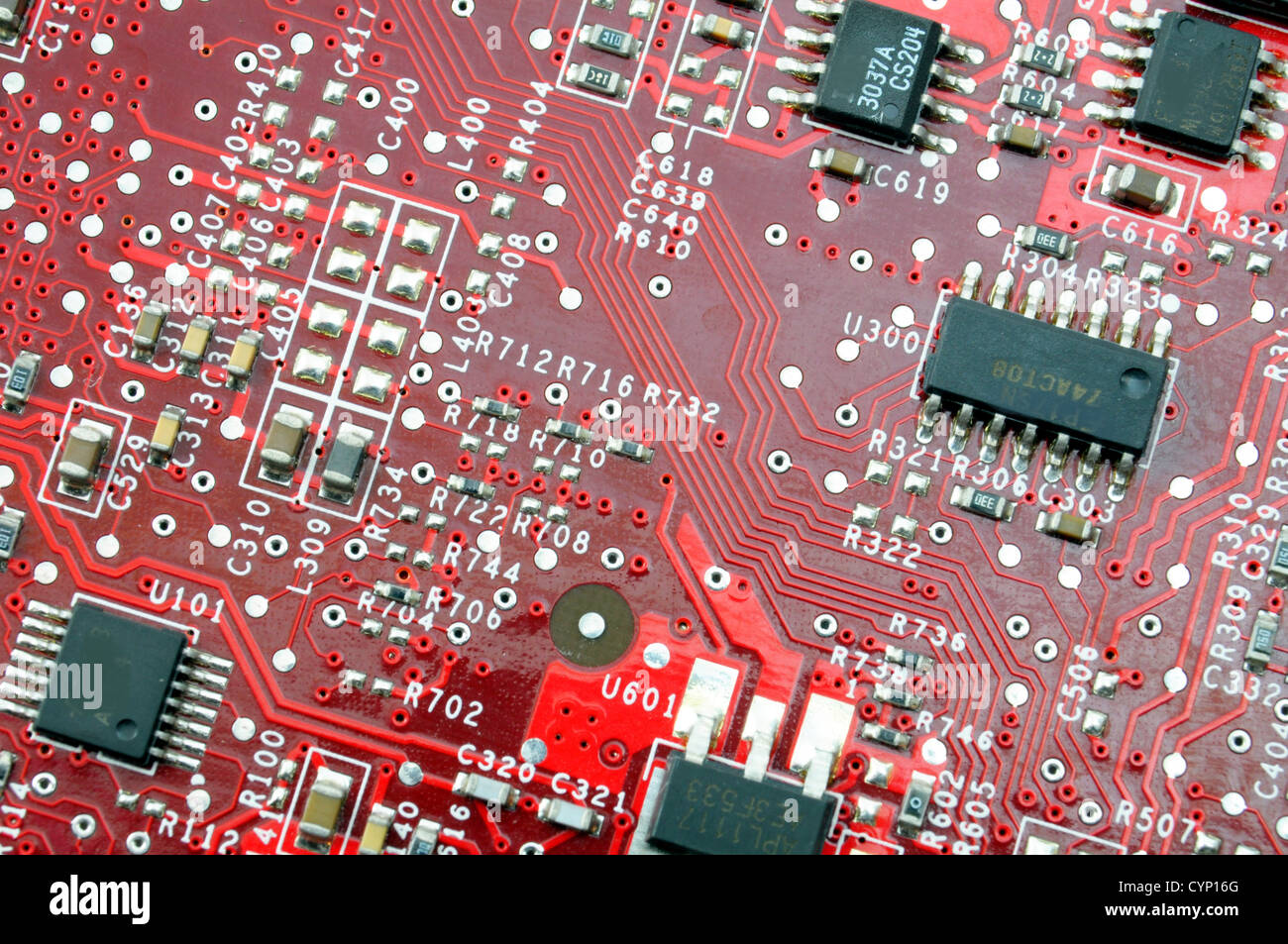 Scheda computer e hardware del processore sfondo elettronico Foto Stock