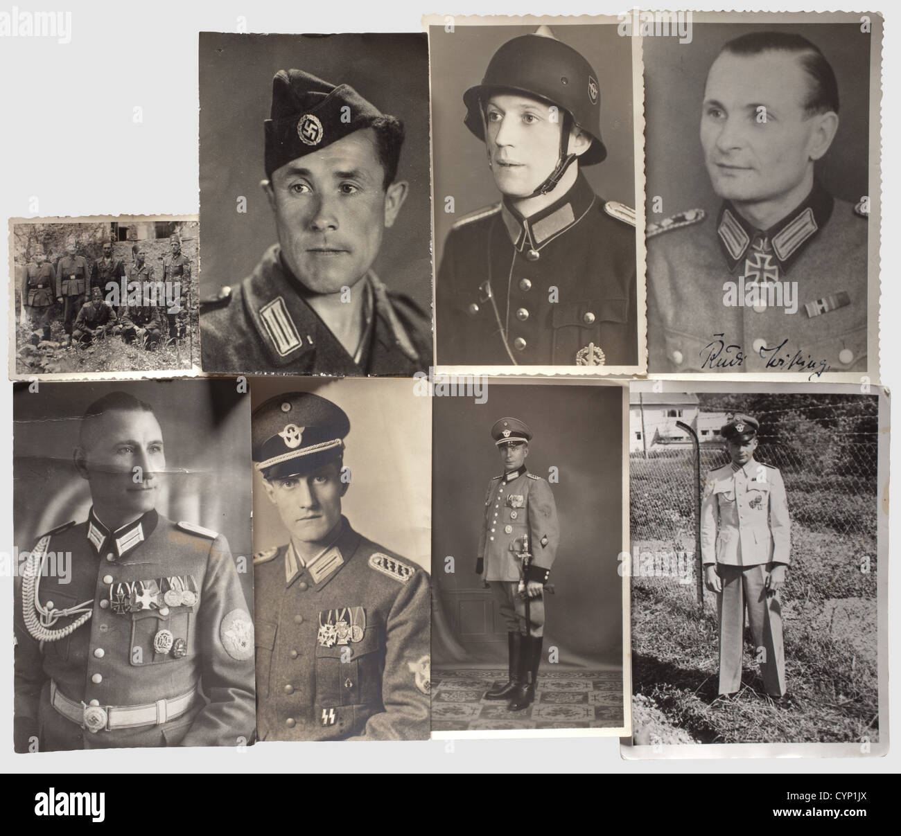 Una collezione di ca. 200 fotografie con temi di polizia, in varie dimensioni, tra cui numerosi ritratti, uniformi sfilate con cintura bianca, bandolieri e shakos, polizia stradale in giacche bianche uniforme, gendarmerie alpine, titoli di polsino 'Morisierte Gendarmerie' e 'Deutsche Wehrmacht', armi assortite, decorazioni e copricapo, aquile maniche con varie designazioni distrettuali, ufficiali SS e vigili di difesa con controllo in elenco di polizia, membri della polizia, polizia di polizia, polizia di polizia di polizia di polizia, polizia di polizia di polizia di polizia con vigili del fuoco, polizia e vig Il russo 'schuma', un'unità croata che indossa fezzes ecc., diritti aggiuntivi-clearences-non disponibile Foto Stock