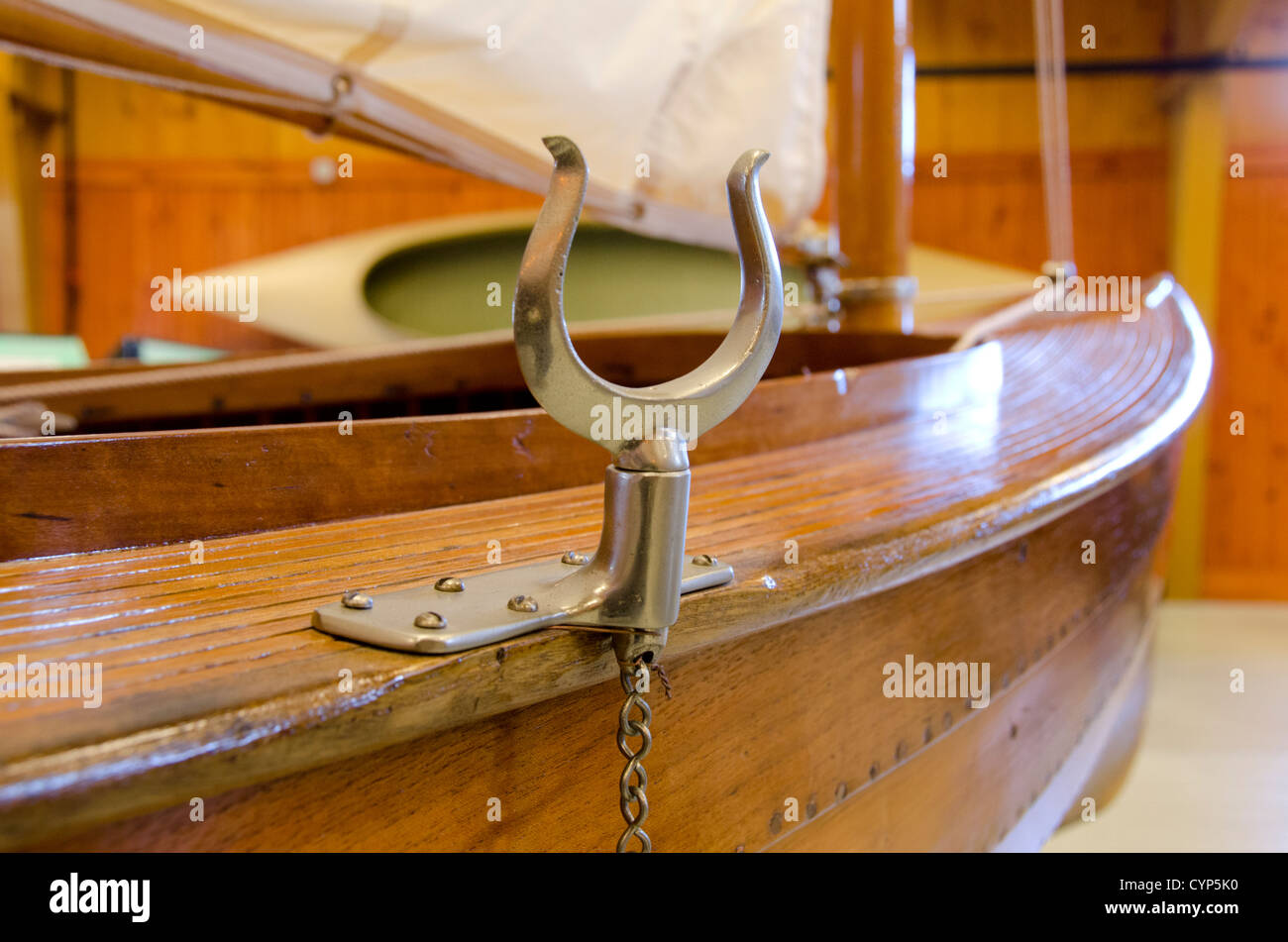 New York, mille isole sul fiume San Lorenzo. Clayton, antico Museo della barca. In legno classico skiff canottaggio "Felicita', circa 1902 Foto Stock
