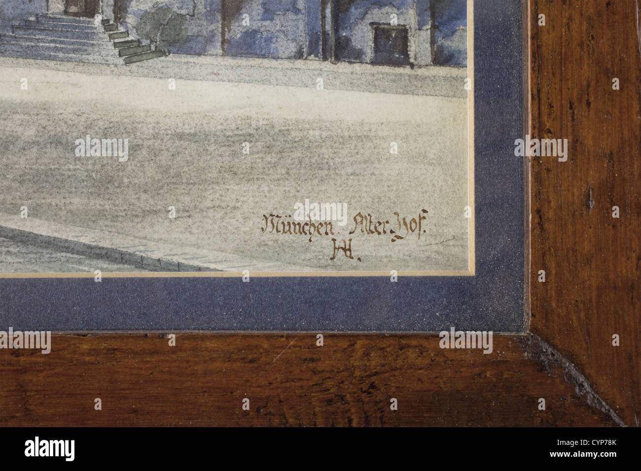 Adolf Hitler - acquerello 'Alter Hof' a Monaco di Baviera 1914, acquerelli su carta, in basso a destra la firma 'AH.' e l'iscrizione storica, storica, 1910, XX secolo, NS, nazionalsocialismo, nazismo, terzo Reich, Reich tedesco, Germania, Socialista Nazionale, nazista, periodo nazista, fascismo, belle arti, arte, oggetti d'arte, oggetti d'arte, artiglieria, Preziosi, da collezione, oggetti da collezione, oggetti da collezione, oggetti da collezione, rarità, diritti aggiuntivi-clearences-non disponibili Foto Stock