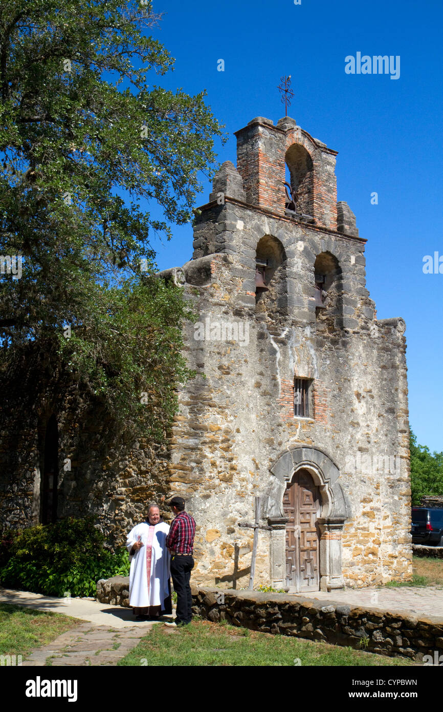 Missione Espada Chiesa a San Antonio Missions National Historical Park si trova a San Antonio, Texas, Stati Uniti d'America. Foto Stock